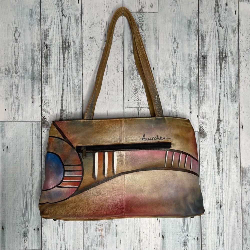 Anuschka Hand painted Abstract Leather Shoulder Bag Purse - Picture 3 of 16